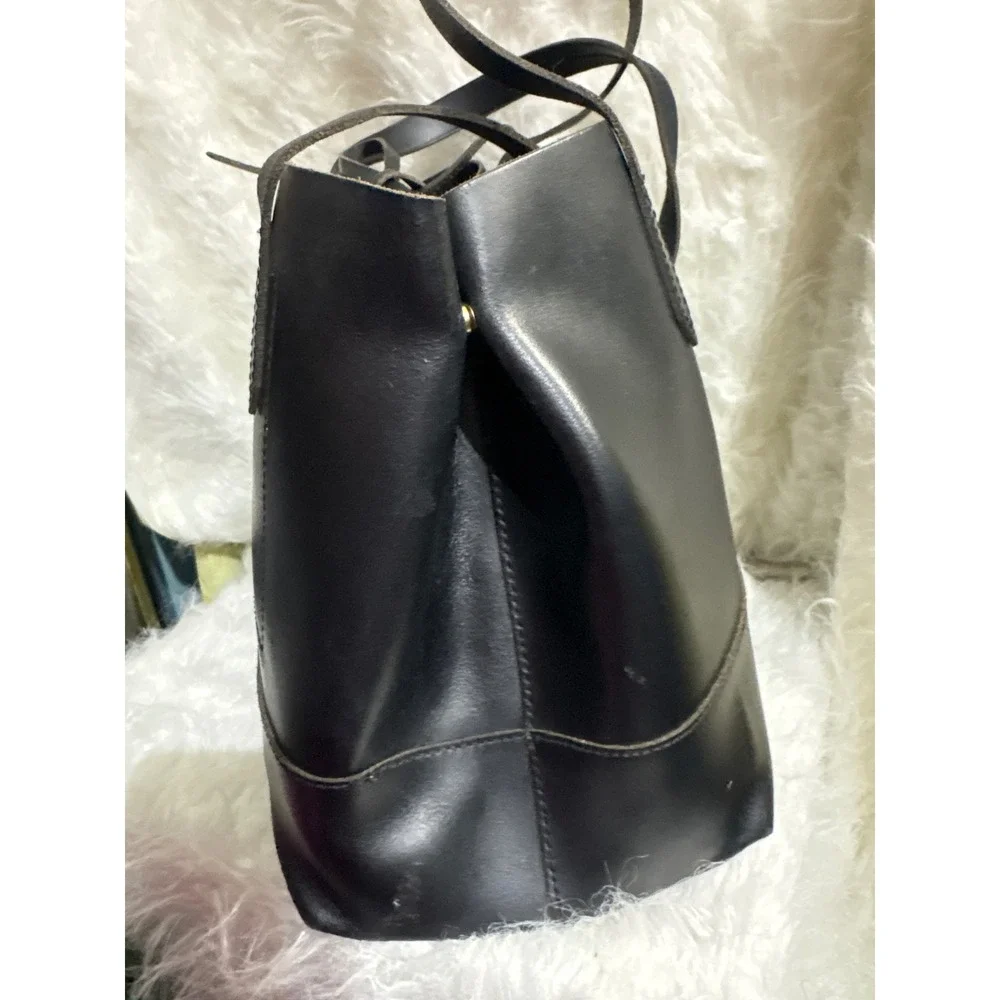 j CrewMinimalist Black Leather Tote Bag Double Strap Shoulder Bag Tie Classic